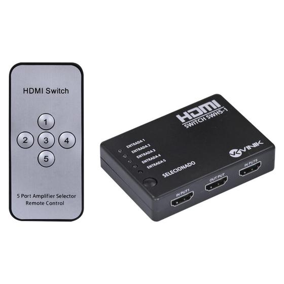 Imagem de Switch Hdmi 5 Entradas 1 Saida 1.3V Com Suporte 3D E 1080P