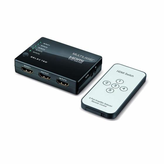 Imagem de Switch HDMI Multilaser 5 Portas Alta Definição de 1080p + Controle Remoto Preto - WI346