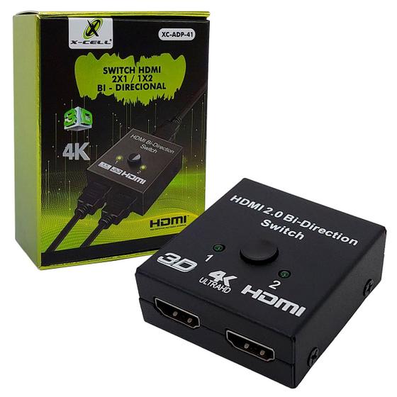 Imagem de Switch HDMI X-Cell, Bi-Direcional, 2x1 / 1x2, 3 Portas, Preto - XC-ADP-41