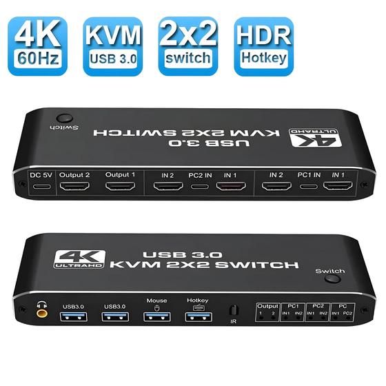 Imagem de Switch KVM HDMI 4K 60Hz 2x2 - 2 Computadores para 2 Monitores