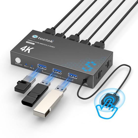 Imagem de Switch KVM HDMI USB 3.0 4K - 1 Monitor, 2 Computadores