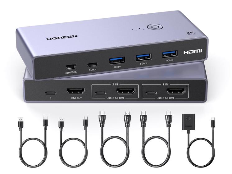 Imagem de Switch KVM UGREEN 8K HDMI - 4 Portas USB 3.0 para 2 Computadores