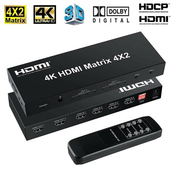 Imagem de Switch Matrix Hdmi 4x2 Switch Splitter 1080p 4k 3d C/ Controle