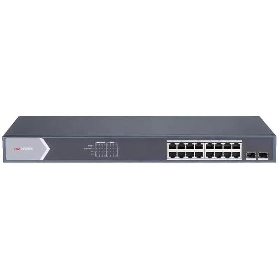 Imagem de Switch PoE de Rede Hikvision 16 Portas c/ Áudio Integrado. Modelo DS-3E0518P-E