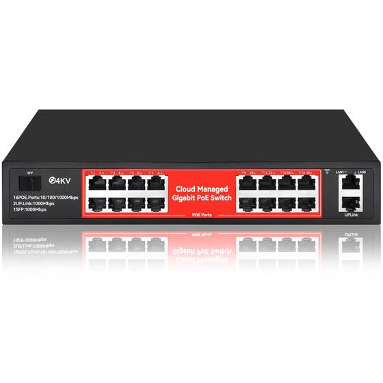 Imagem de Switch PoE Gigabit Smart Managed STEAMEMO de 16 Portas