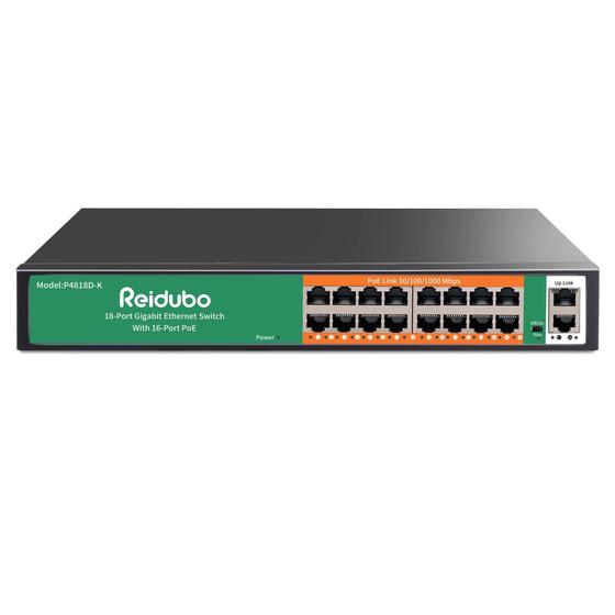 Imagem de Switch PoE Reidubo 18 portas Gigabit PoE+ 250 W para montagem em rack