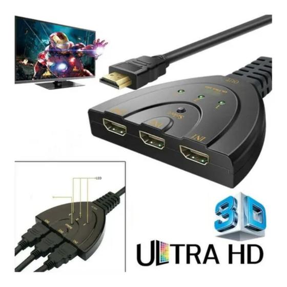 Imagem de Switch Splitter Com 3 Portas Hdmi Mini Hub Dispositivo Hdmi