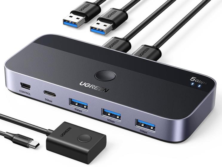 Imagem de Switch USB UGREEN 4 Portas USB 3.0 para 2 Computadores - com Cabos