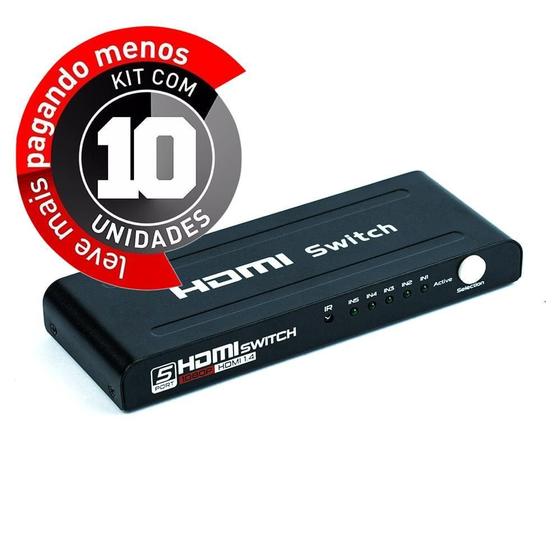 Imagem de Switich Hdmi 5X1 3D Full Hd Com Controle Remoto - Kit Com 10