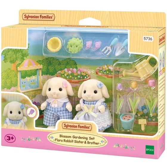 Imagem de Sylvanian families conjunto jardinagem irma e irmao coelhos floral epoch