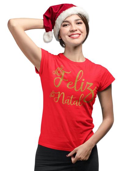 Imagem de T-Shirt Baby Look Feliz Natal Papai Noel Vermelho
