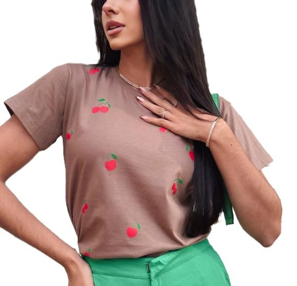 Imagem de T shirt cereja poá. blusa marrom nescau cherry