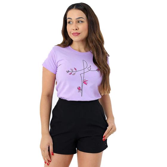 Imagem de T Shirt Feminina Camiseta Algodão Fé Lilás