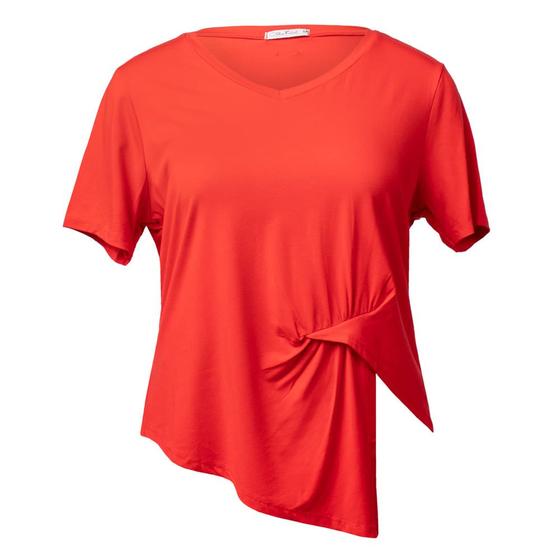 Imagem de T-Shirt Feminina Olho Fatal Plus Size com Recorte e Drapeada Vermelha