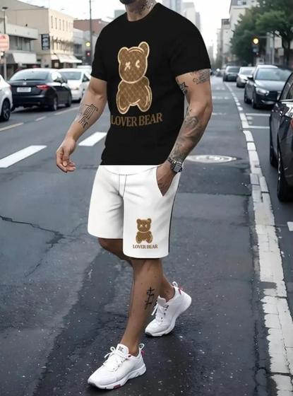 Imagem de T- Shirt masculina conjunto Casual verão + Short Tactel urso Stay Lover Premium estampado