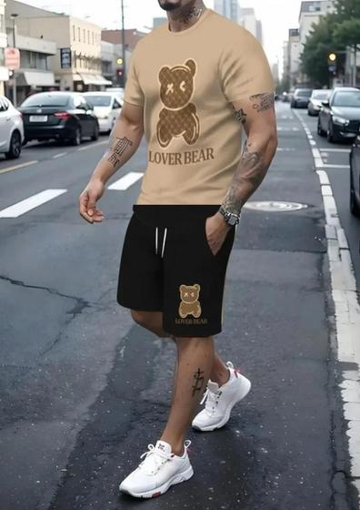 Imagem de T- Shirt masculina conjunto Casual verão + Short Tactel urso Stay Lover Premium estampado