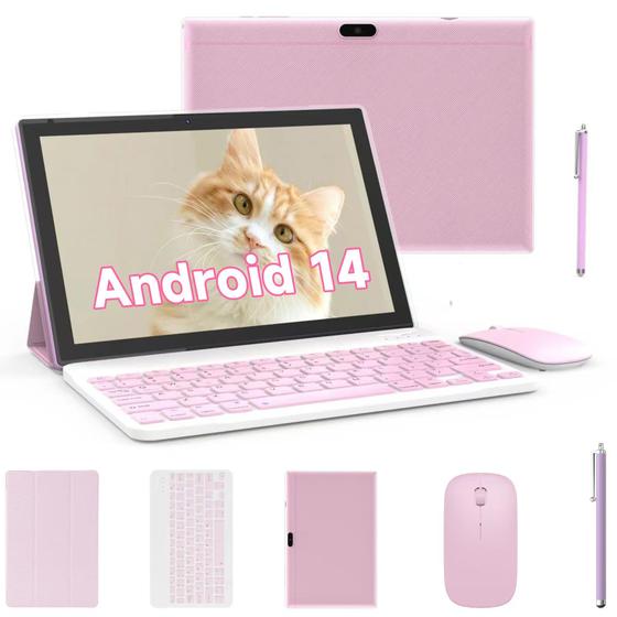 Imagem de Tablet 2 em 1 ZZB Android 14" - 8GB+64GB com Teclado Rosa