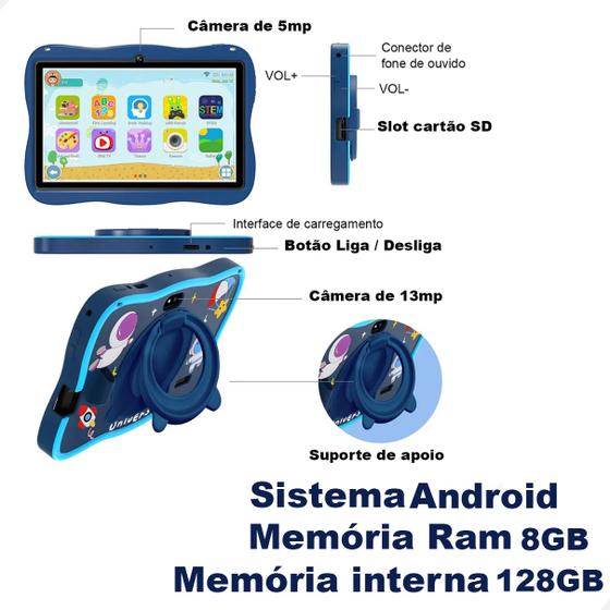Tablet Android Infantil Astronauta Azul Memória 128gb 8gb Ram - Tecchino