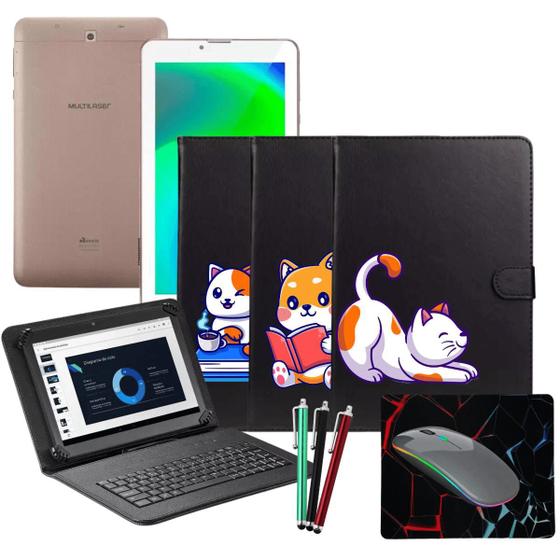 Imagem de tablet celular 3g wifi Kit estudo capa com teclado + Mouse caneta touch