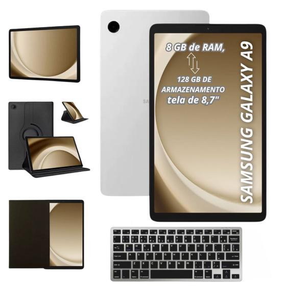 Imagem de Tablet Galaxy Prata A9 8.7 128gb 8gb Com Teclado Preto Bluetooth e Capa Giratória