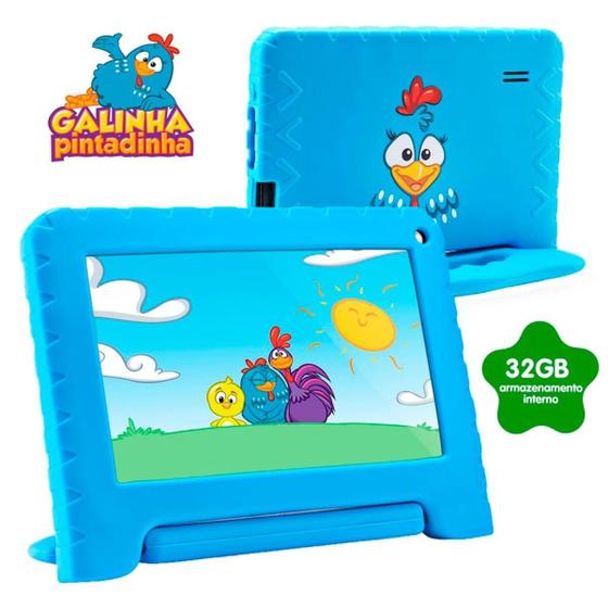 Imagem de Tablet Infantil Galinha Pintadinha Multilaser NB373 Capa Azul 32GB Para Criança Youtube Netflix