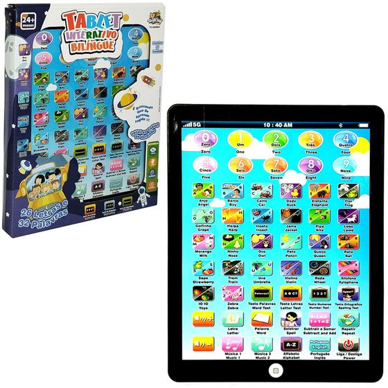 Imagem de Tablet interativo bilingue portugues e ingles 26 letras e 32 palavras a pilha