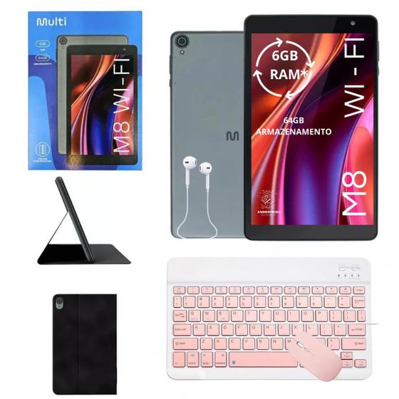 Tablet M8 Wi-Fi 64GB 6GB Ram 8" Octa Core + Teclado e Mouse Rosa - Multilaser Imagem de Tablet M8 Wi-Fi 64GB 6GB Ram 8" Octa Core + Teclado e Mouse Rosa