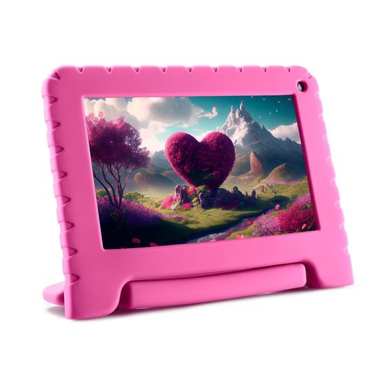 Imagem de Tablet Multi Kid Pad Rosa com Controle Parental Tela 7 pol 4GB RAM 64GB Android 13 Quad Core + Case + Wi-fi - NB411