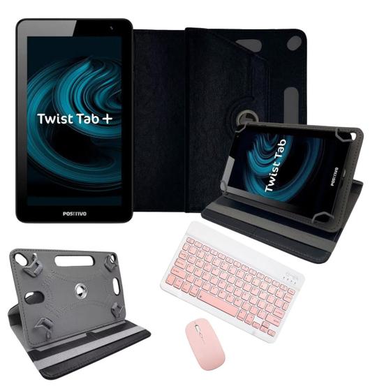 Imagem de Tablet Positivo 64Gb 2Gb Com Kit Teclado Sem Fio Bluetooth e Mouse Rosa + Capa Giratória