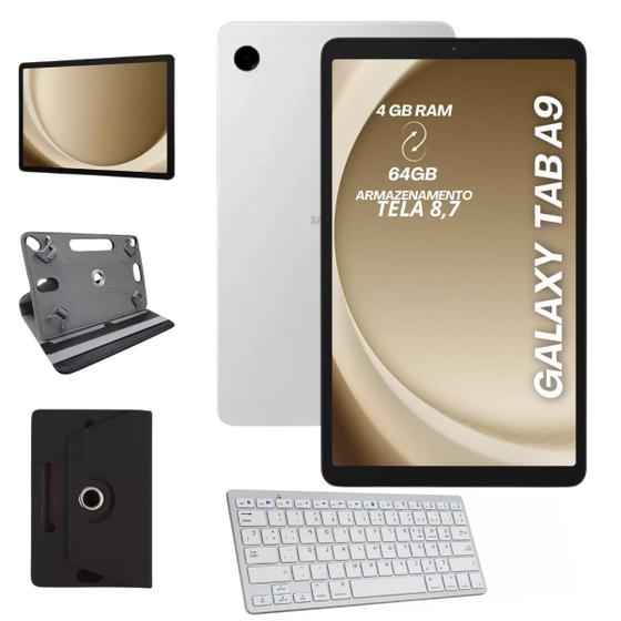 Tablet Samsung A9 Prata 64GB 4GB C/ Teclado Bluetooth Branco e Capa Imagem de Tablet Samsung A9 Prata 64GB 4GB C/ Teclado Bluetooth Branco e Capa