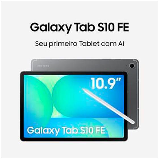 Imagem de Tablet Samsung Galaxy S10 FE Cinza com 10,9", Wi-Fi, Android 15 e 8GB de RAM.