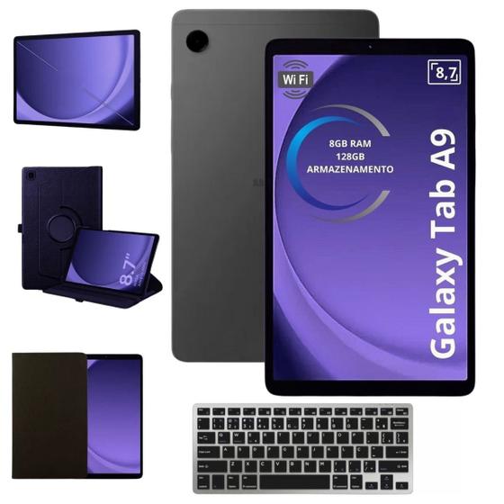 Imagem de Tablet Samsung Galaxy Wifi X110 A9 Grafite 128GB 8GB Ram 8.7 Com Teclado Preto Bluetooth e Capa Giratória 