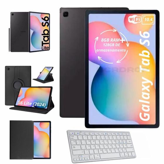 Imagem de Tablet Samsung S6 Lite Wifi 128GB 4GB Caneta SPen Samsung Com Teclado Bluetooth Branco E Capa Giratória Para Estudo Ou Trabalho E Escrit