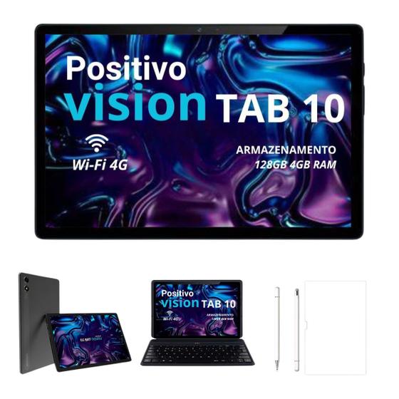 Imagem de Tablet Vision 10" 4GB Ram 128GB 4G Com Teclado Magnético  + Caneta Touch Capacitiva e Película Sob Medida HD