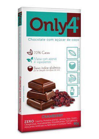 Imagem de Tablete De Chocolate Com Açúcar De Coco E Cranberry Only4 80g