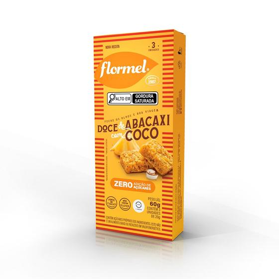 Imagem de Tablete De Doce De Abacaxi Com Coco, Zero Açúcar - Caixa Com 3 Unidades De 20G Cada