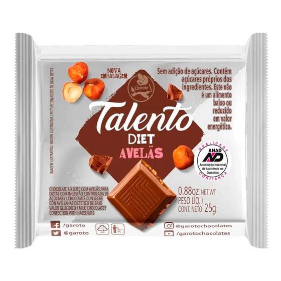 Imagem de Tablete Mini Chocolate Avelãs Diet Talento 25Gr - Garoto