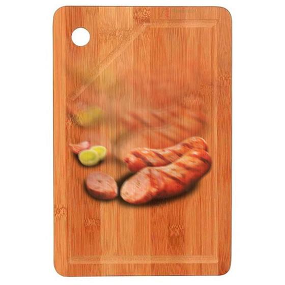 Imagem de Tabua Corte Carne Madeira Bambu Retangular Churrasco Cozinha Mor 25x35