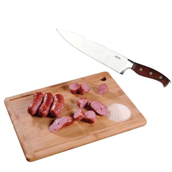 Imagem de Tabua de Carne em Bambu 35 X 25 Cm + Faca para Churrasco  Mor 