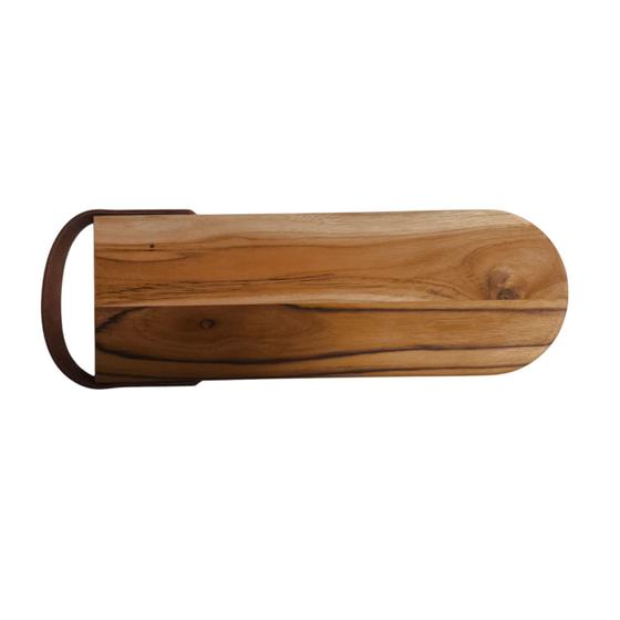Imagem de Tábua de  corte salame servir frios com alça de couro 34x12