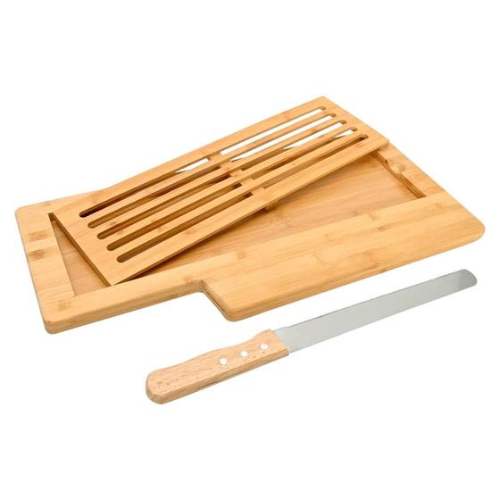 Imagem de Tábua De Pão Bambu Com Faca Grelha Removível Migalheira