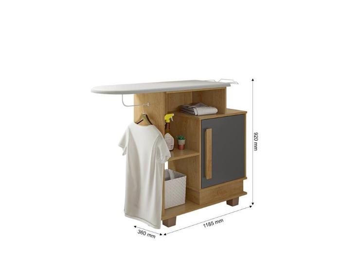 Imagem de Tábua de Passar Com Balcão/Armário/Multiuso Com Tecido Antitérmico Puxador em MDF 1 Porta Com Dobradiça Metálica Cabideiro e Porta Ferro em metal Cor 