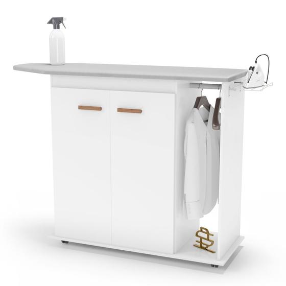 Imagem de Tábua de Passar Roupa Top 02 Portas com Suporte Para Ferro e Cabideiro Branco - Desk Design