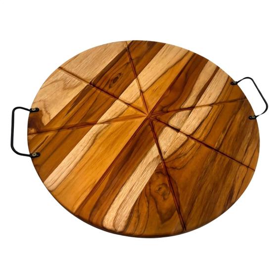 Imagem de Tabua Forma Pizza de Madeira Redonda com Alça para Servir