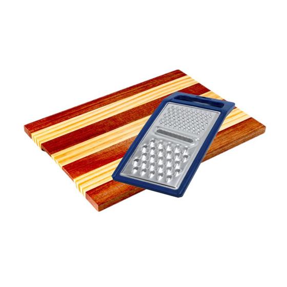 Imagem de Tábua Para Mesa De Frios Multiuso Rustica + Fatiador Inox