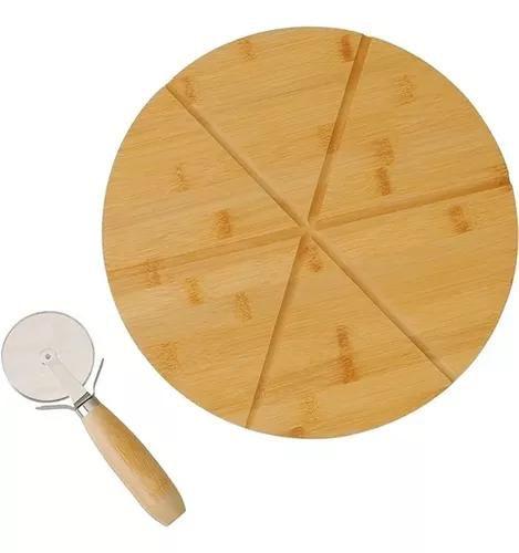 Imagem de Tábua Para Pizza + Cortador De Pizza Linha Bambu La Cuisine