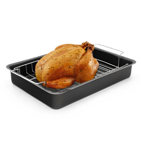 Imagem de Tabuleiro Assadeira de Frango Alta Antiaderente Teflon 40 x 28 cm com Grade 2 em 1