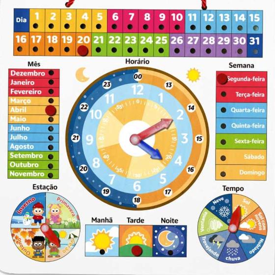 Tabuleiro De Atividades Relógio Calendário Infantil Madeira - DM TOYS Imagem de Tabuleiro De Atividades Relógio Calendário Infantil Madeira