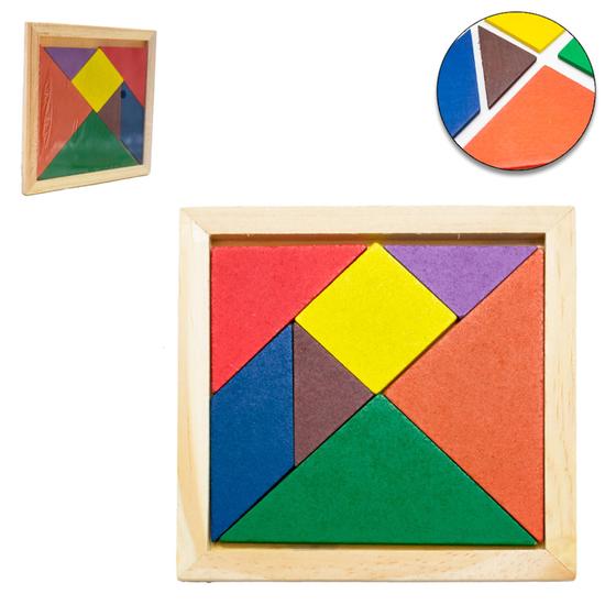 Imagem de Tabuleiro didatico educativo quebra cabeca de encaixe geometrico de madeira 8 pecas 11,5x11,5cm
