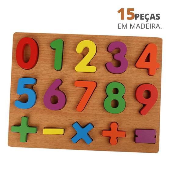 Imagem de Tabuleiro Numeros Didático Cores Madeira Infantil c/ 15 Pç